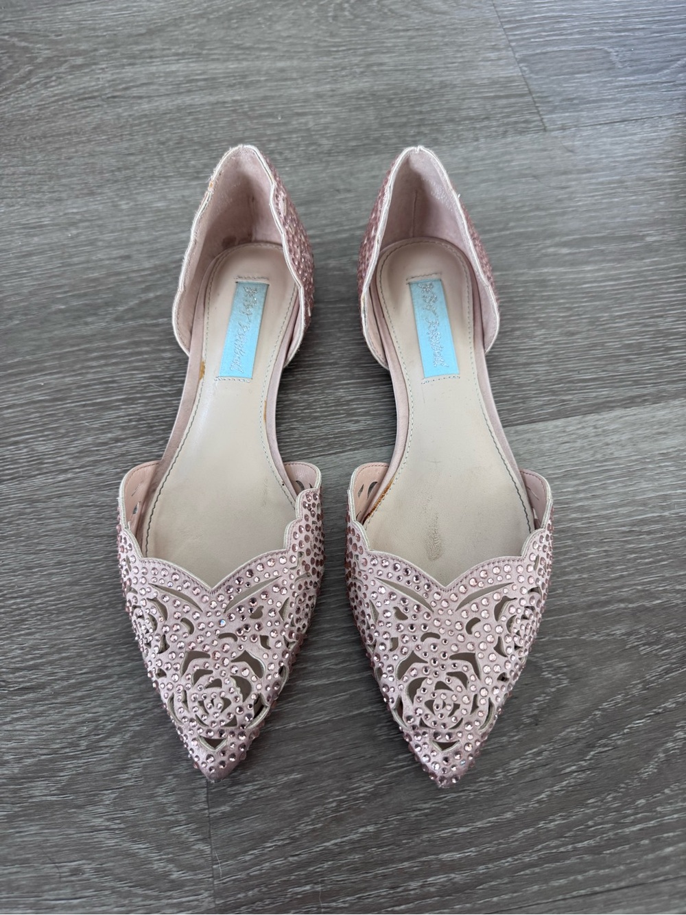 Betsey Johnson Pink Rhinestone Crystal D’Orsay Pointed Toe Flats